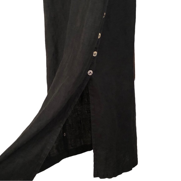 Vintage MATCH Black 100% Linen Maxi Dress with Side Coconut Buttons. Size 4P - Picture 2 of 8